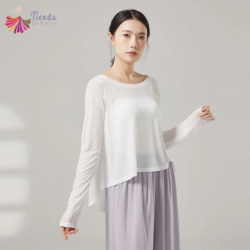 top-de-danca-moderna-feminino-manga-longa-blusa-solta-camisa-em-torno-do-pescoco-irregular-hemline-outfits-casual-yoga-roupas-de-pratica-classica