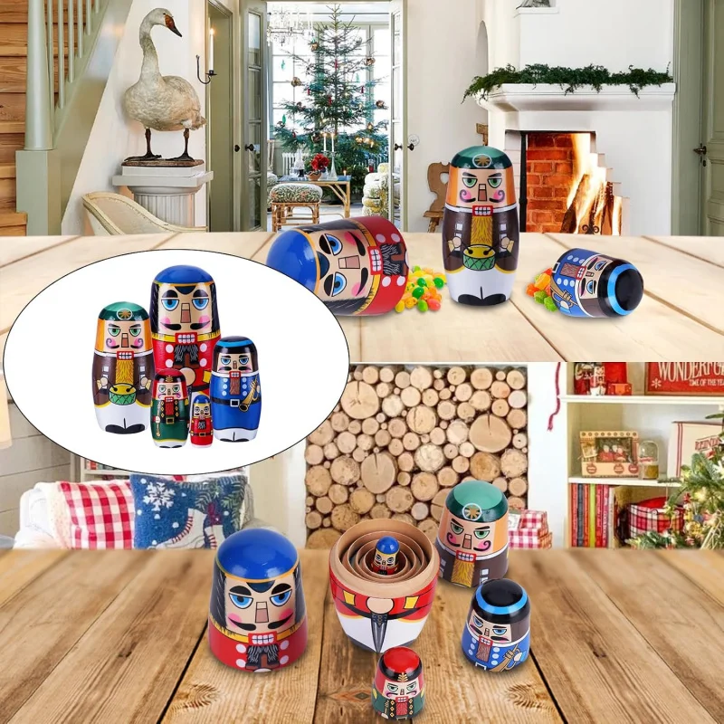 1Set 5-Layer Nutcracker Russian Nesting Dolls, Christmas Party Gift Decorations