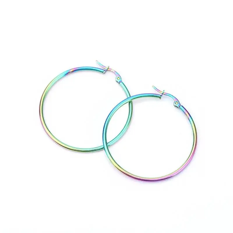 2pcs Stainless Steel Simple Classic Round Circle Hoop Earrings For Women Men, Punk Smooth Big Or Small Huggie Earring Pendientes image 3
