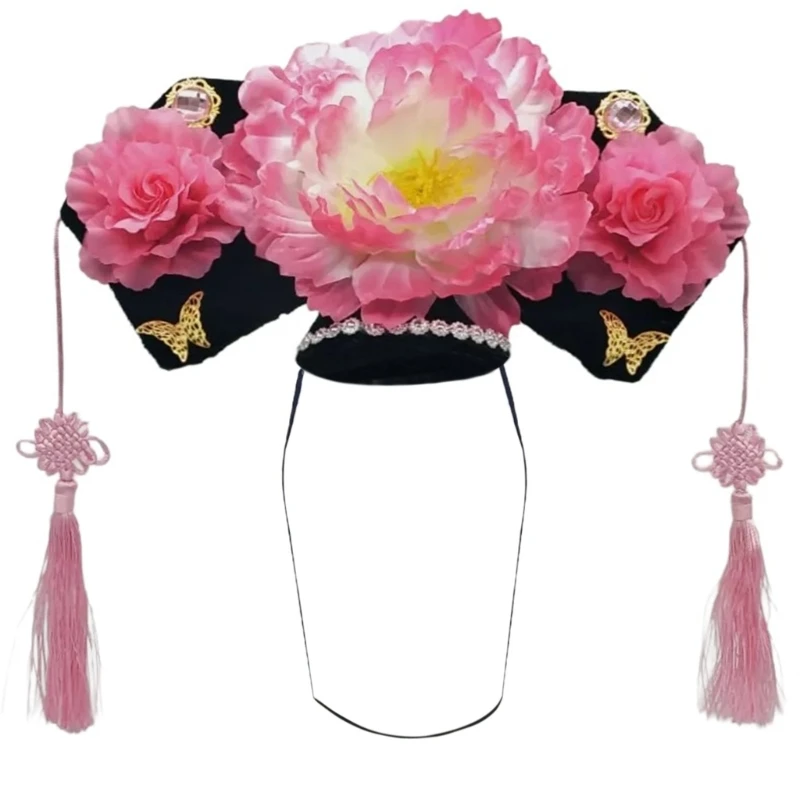 Chinese Qitou Headbands Stage Princess Headwear Hairbands Concubines Headdress Hair Hoop Eye-catching Flower Headpiece