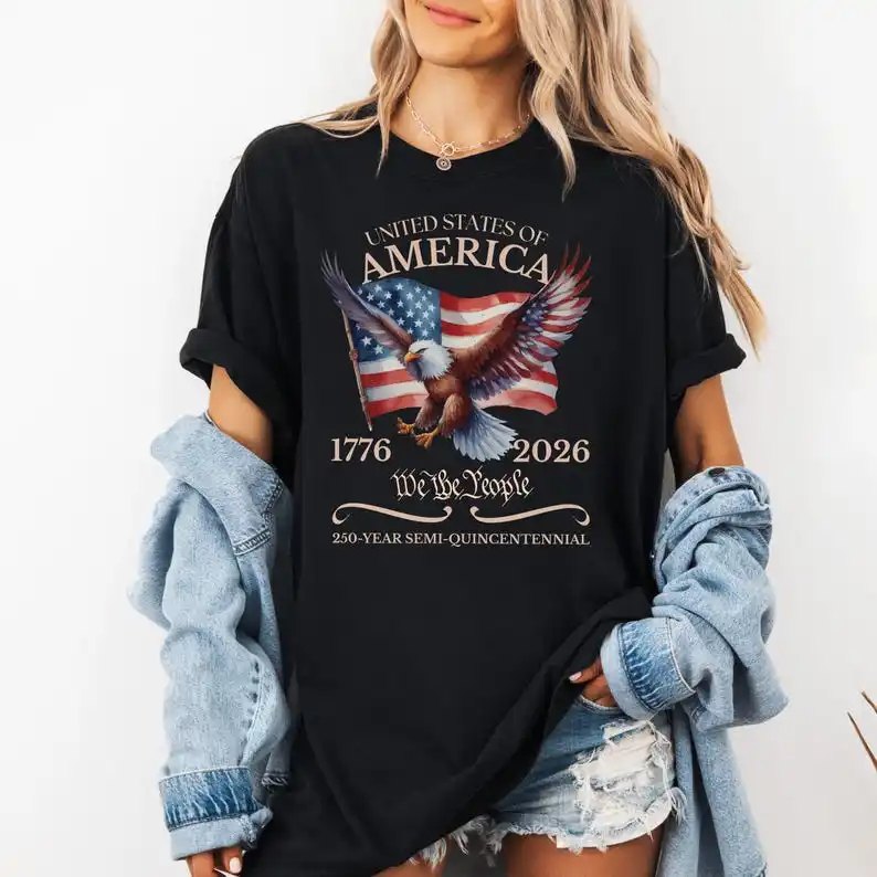 USA 250th Years Anniversary T-Shirt Men Women 1776-2026 We The People T-shirt American Flag Patriotic Eagle Graphic Top Clothing