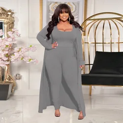 HAOOHU Plus Size Set giacca a maniche lunghe pantaloni canottiera primavera alta elasticità modello affondante valore maglieria 3 pezzi maglione