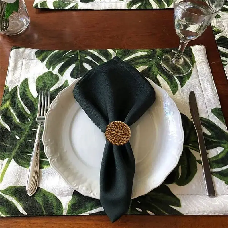 A02M-Fall Napkin Rings Set Of 36, Vintage Napkin Ring For Table Setting, Handmade Rattan Serviette Rings Holder For Wedding