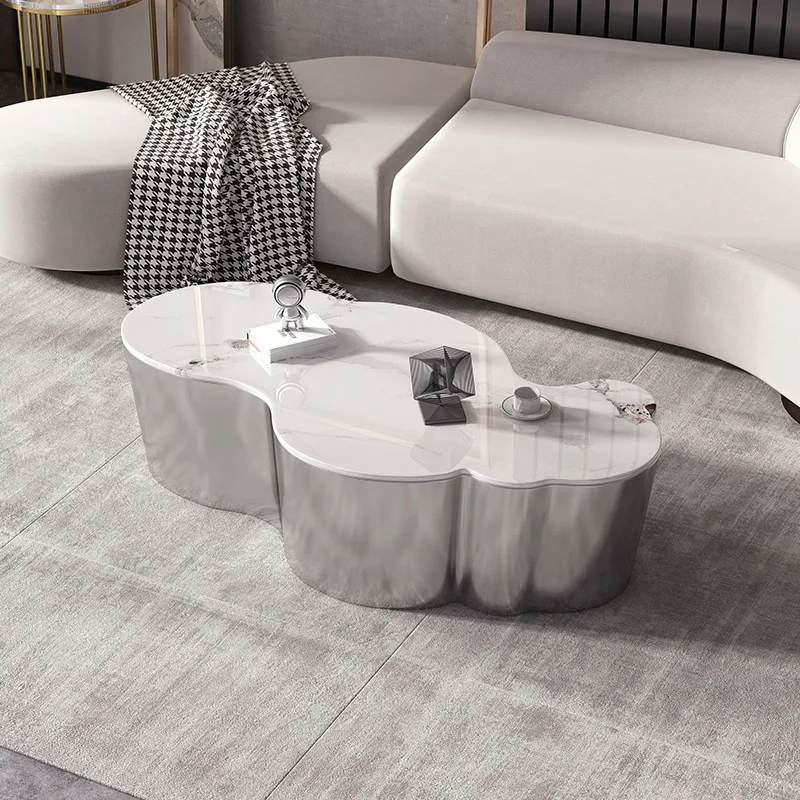 Industrial-style stainless steel cloud coffee table special-shaped silver wabi-sabi style living room is simple