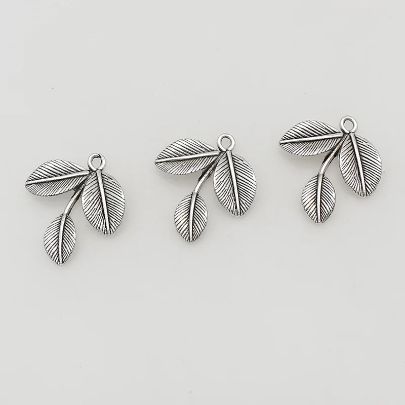 20pcs/Lot Antique Manual Branch Leaves Ornament Charms 28x19mm Vintage Handmade Braided Jewelry Pendants DIY Necklace Charm