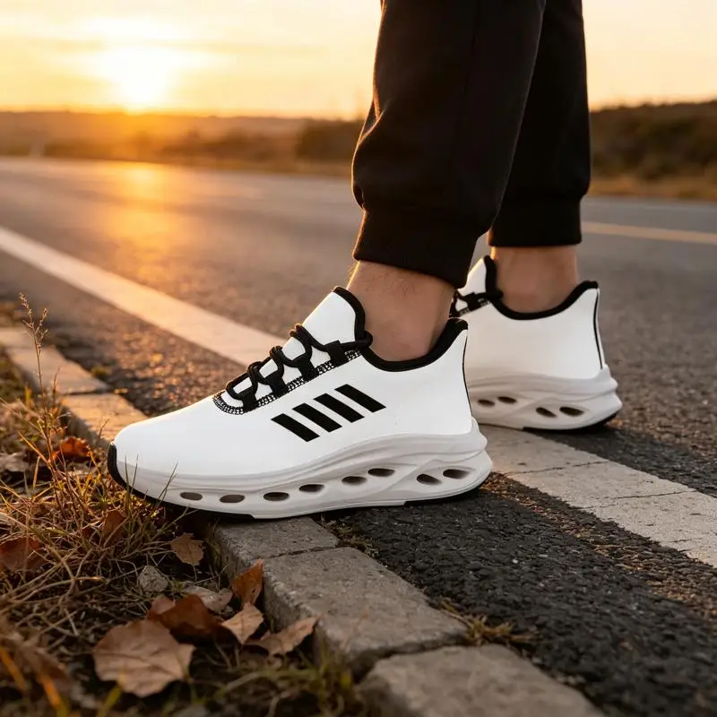 Ladies Men's Casual SneakersHollowed-out twist running shoesBlack diagonal stripe designBreathable and LightweightSuitable f