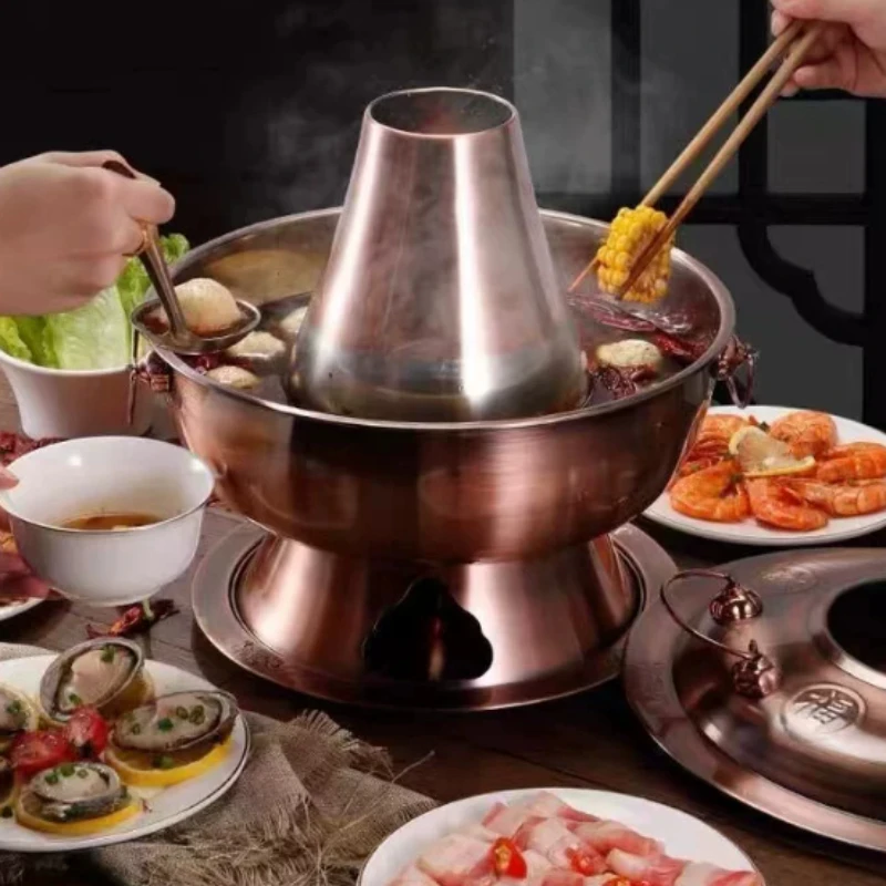 Thickened Imitation Copper Stainless Steel Old Beijing Charcoal Electric Hot Pot for Shabu Shabu