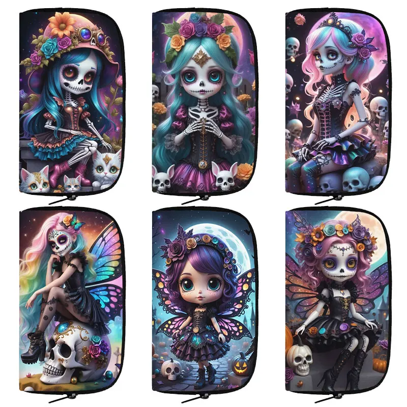 Cool Gothic Skull Fairy Print Wallet Gothic Skeleton Girl Ladies Credit Card Phone Holder Coin Money Bags Halloween Purse Gift