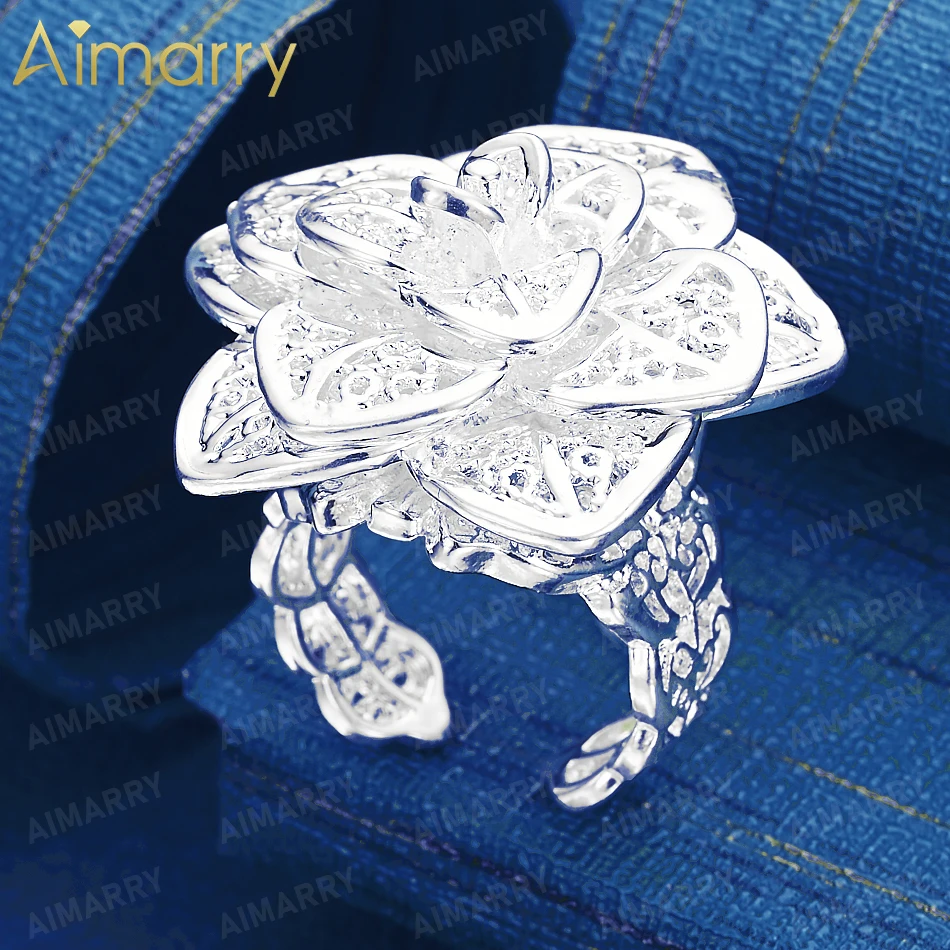925 Sterling Silver Three-dimensional Hollow Camellia Opening Ring for Ladies' Banquet Anniversary High-quality Fashion Jewelry