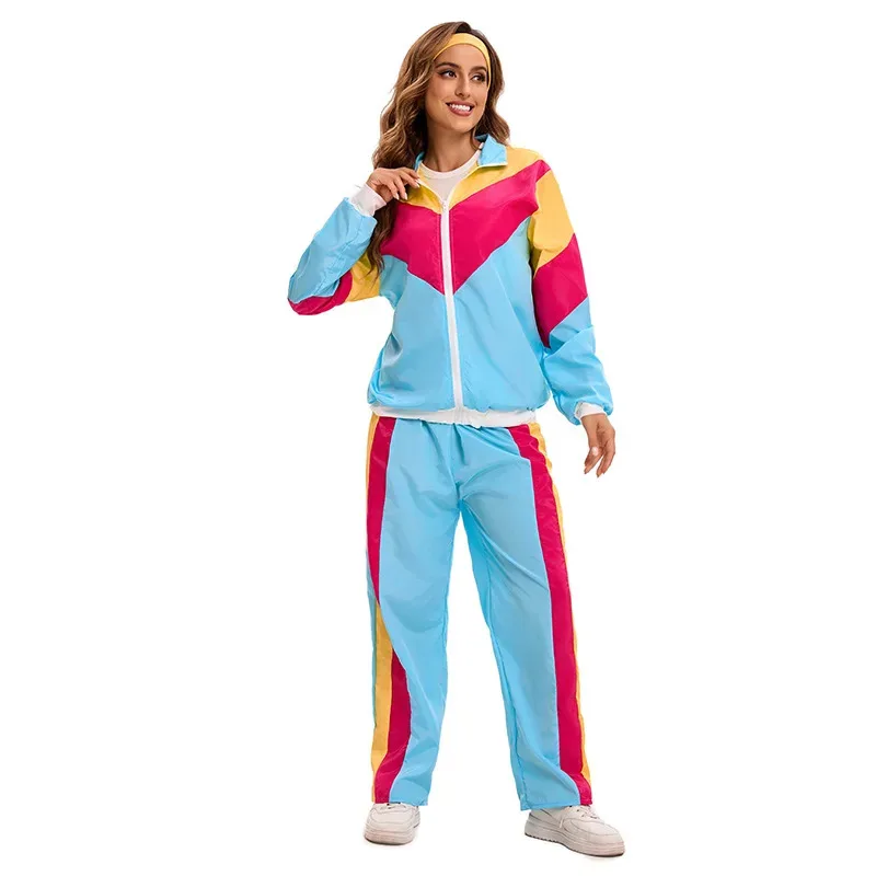 

COSda@70s Disco Hippie Cosplay Retro Vintage Sports Suit Hip-pop Halloween Costumes For Woman Couple SuitsCOSda@