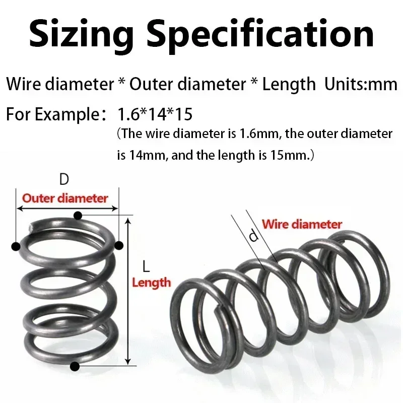 10Pcs 1.8mm 65Mn Spring Steel Return Compression Spring, OD: 10/12/14/15/16/18mm, Length: 15mm-100mm Support Customization