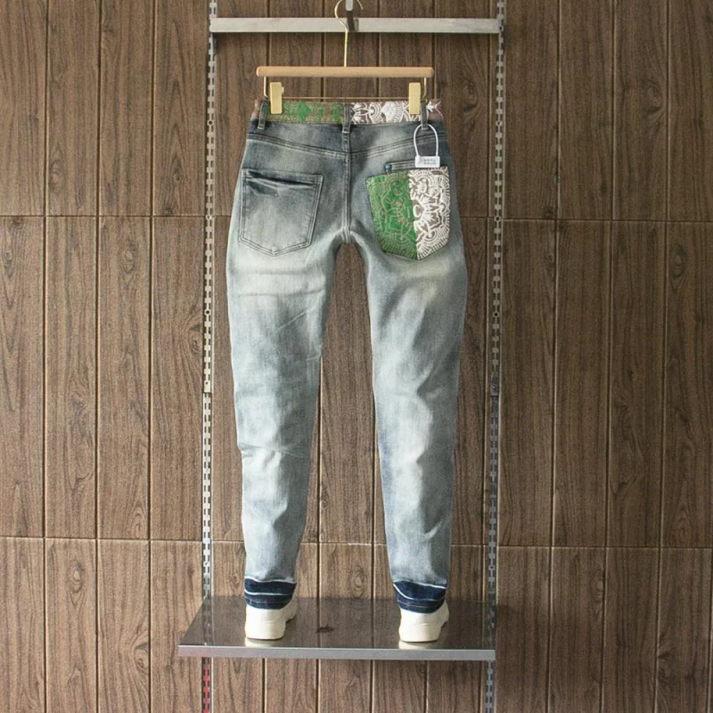 Men's Stylish Jeans for Fall 2026 with Printed Design, Trendy and Luxurious Slim-Fit Stretch Denim Pants.