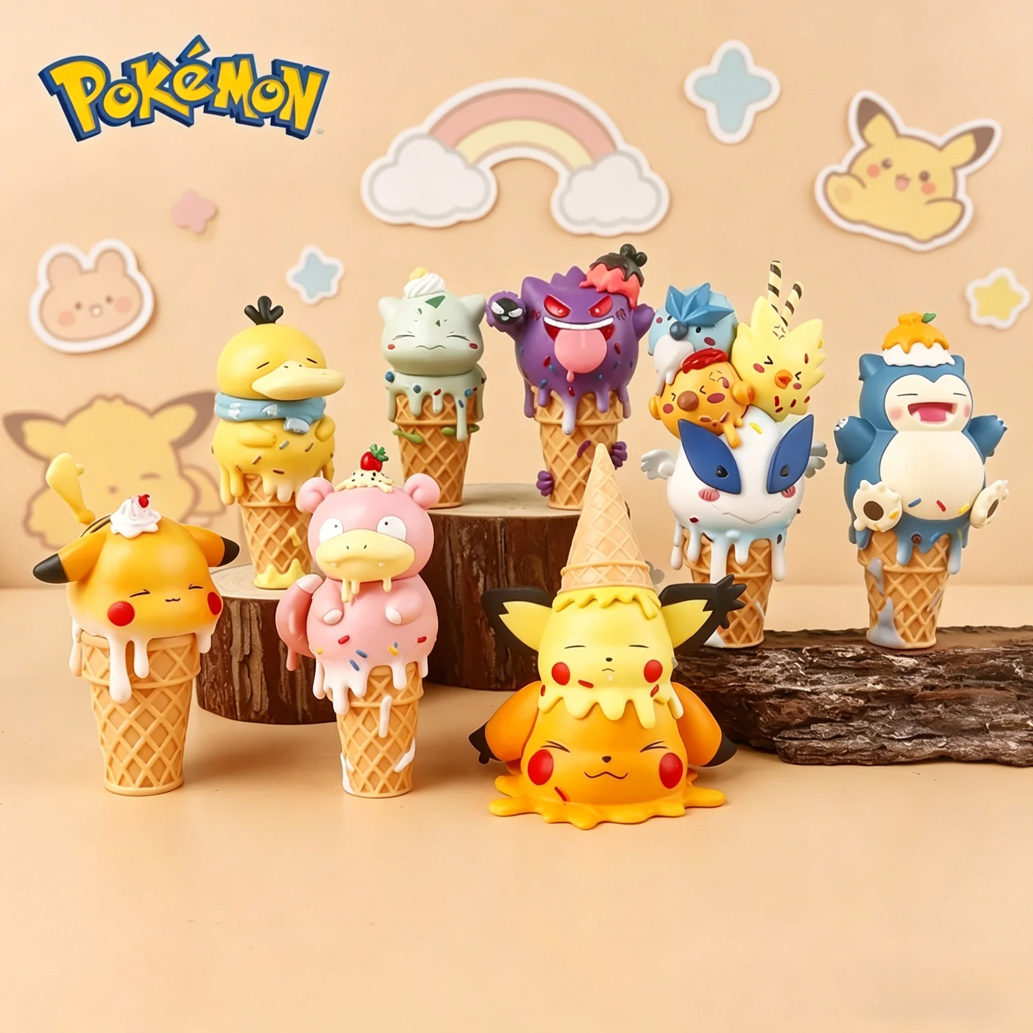 

Lovely Pokemon Sweet Ice Cream Series Adorable Pikachu Snorlax Psyduck Bulbasaur Collectible Statues Toys Model Dolls Gifts
