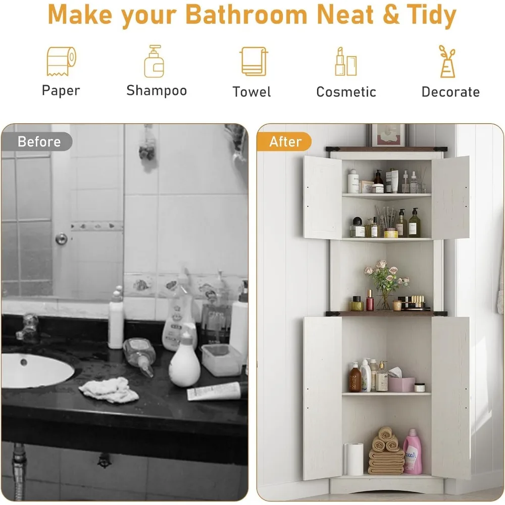 68" hoher Eckschrank mit 4 Türen und verstellbaren Regalen