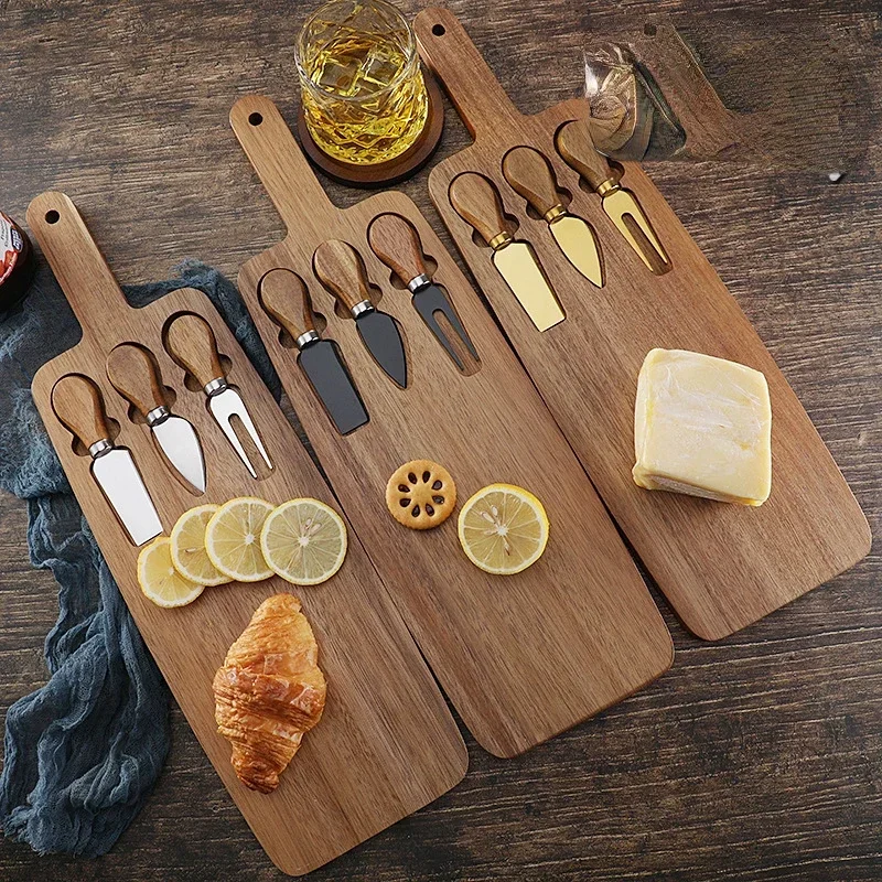 Juego de tabla de queso de Acacia, cuchillo de queso, tabla para picar, tabla de carne, cuchillo de queso