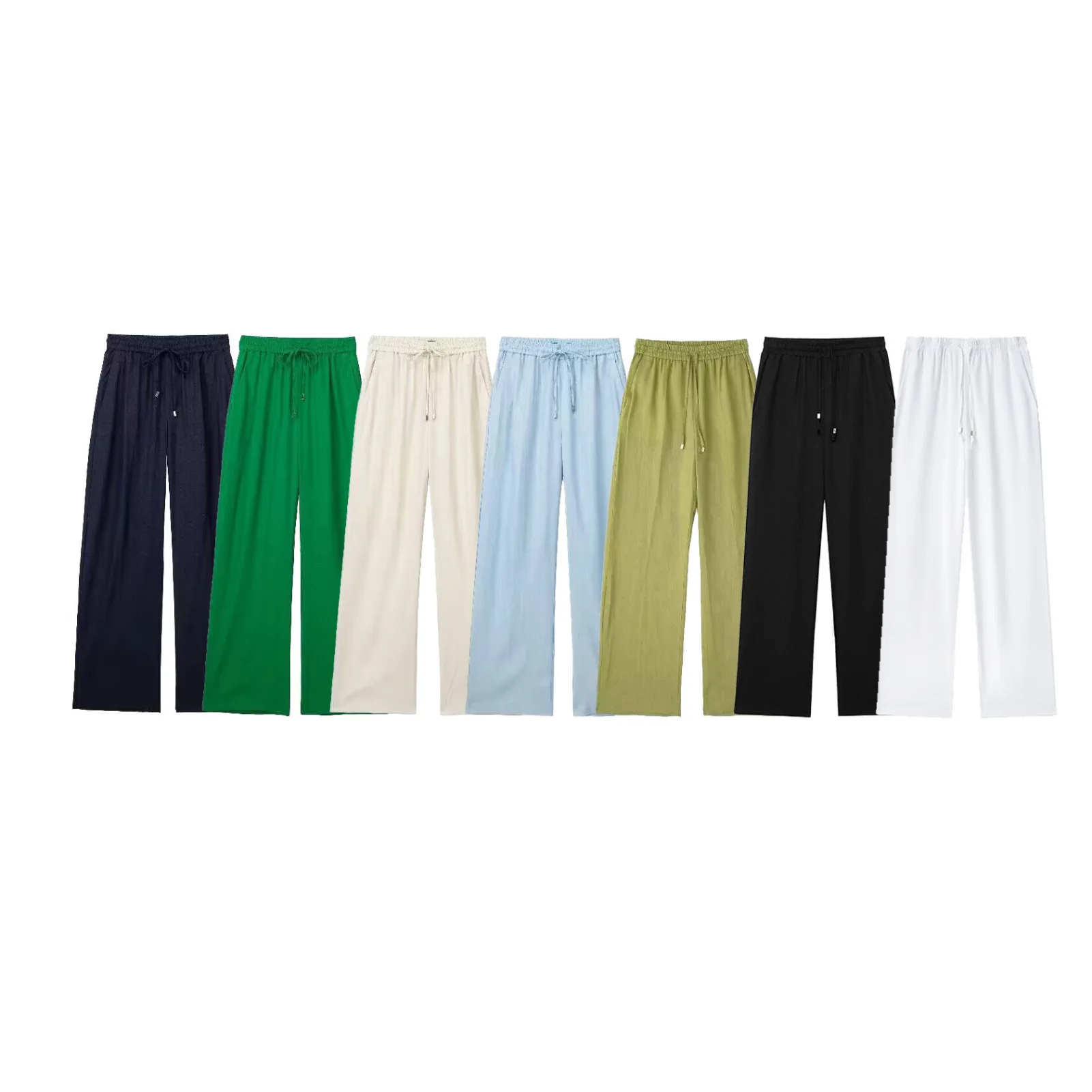 

2025 Summer New Women's Urban Casual Elastic Waist Linen Wide-Leg Pants