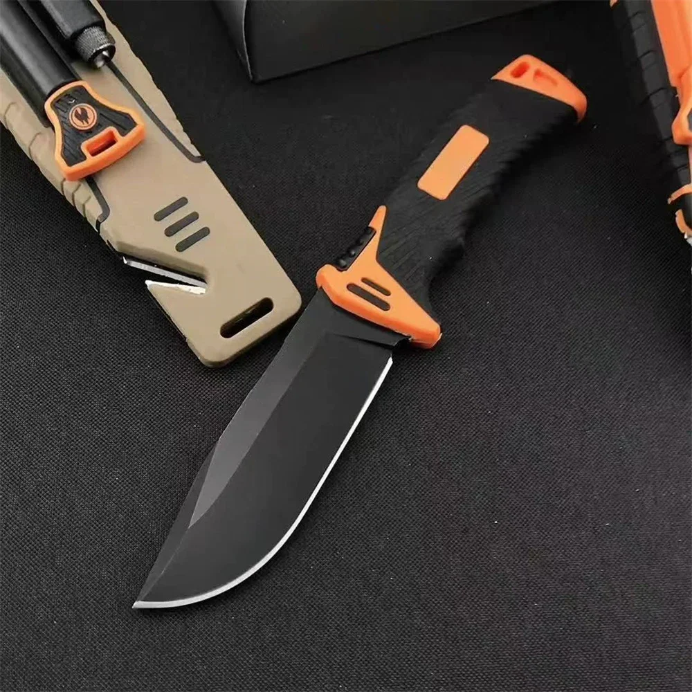 GB Survival Fixed Blade Knives with Flashlight 8Cr13Mov Blade Rubber Plastic Handle Adventure Hunting Combat Gear for Men