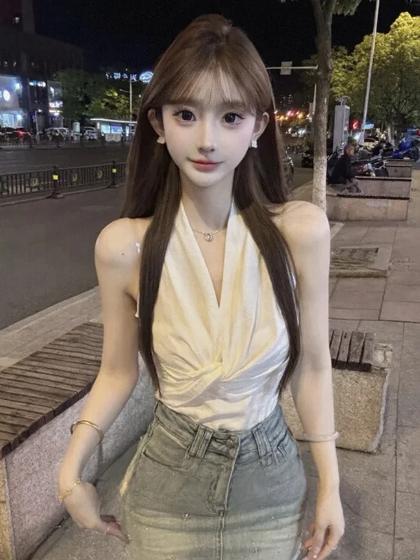 

Pure Desire Sle Women's Svel V-Ne Vest Sexy Spicy ort Top Ne Hanging Design Slimming Effect Summer New Arrival