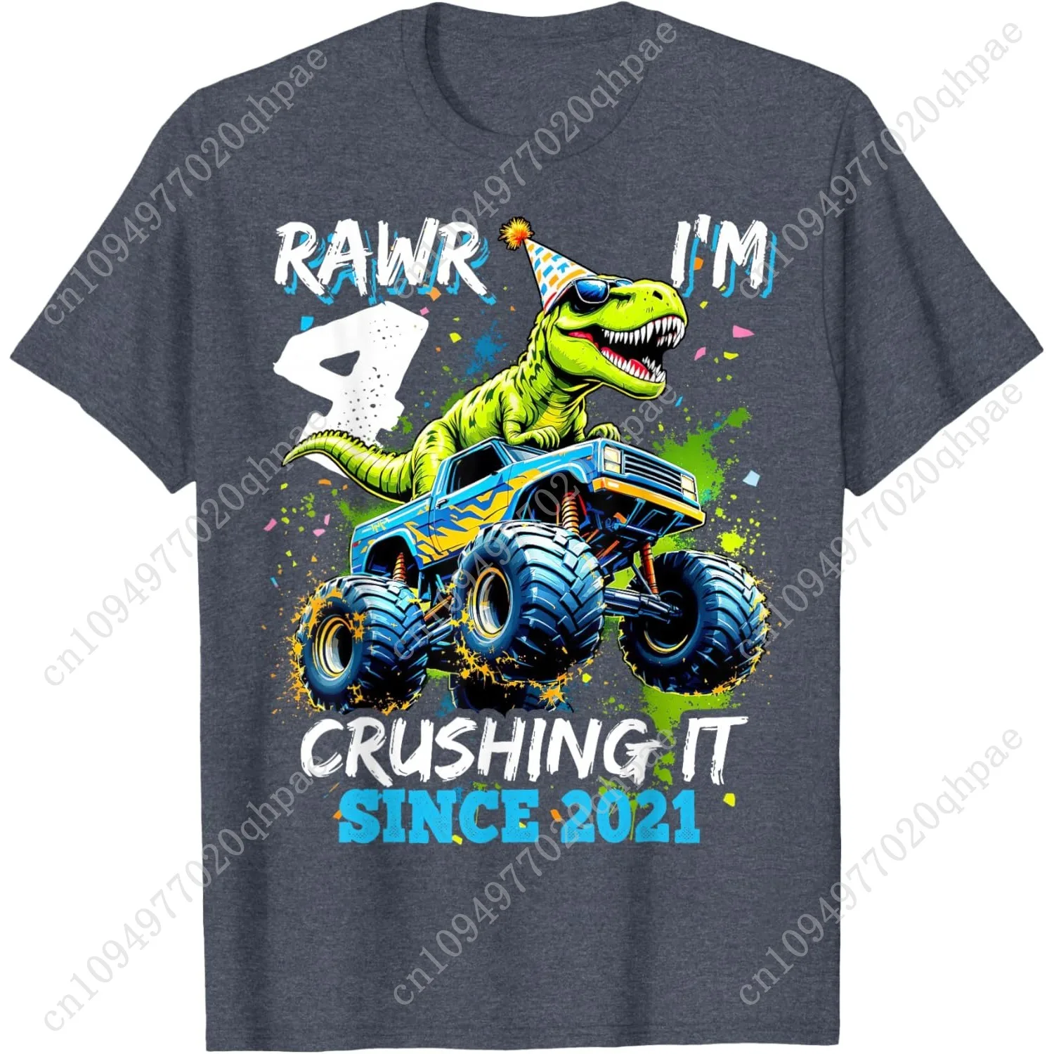 4th Birthday Monster Truck Dinosaur Party Boys Rawr I'm 4 T-Shirt