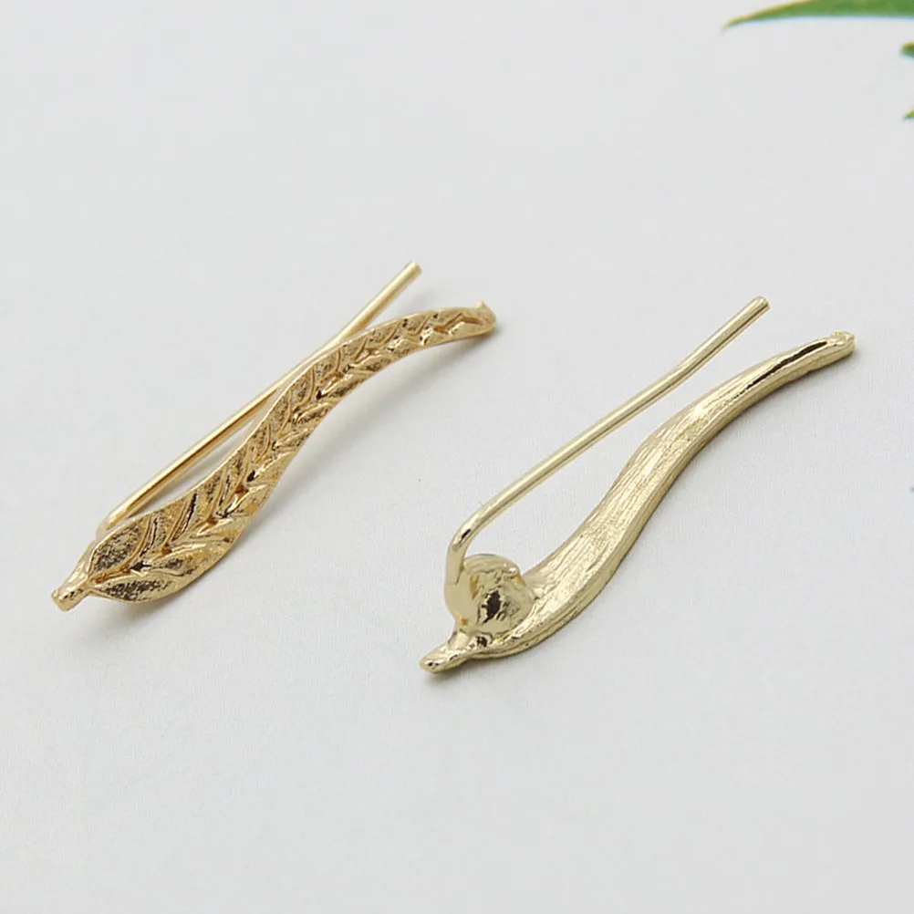 1Pair Leaf Earrings Crawler Clip Handmade Chic Gold Slide Over Earlobe Delicate Jewelry for Women Leaf Earrings