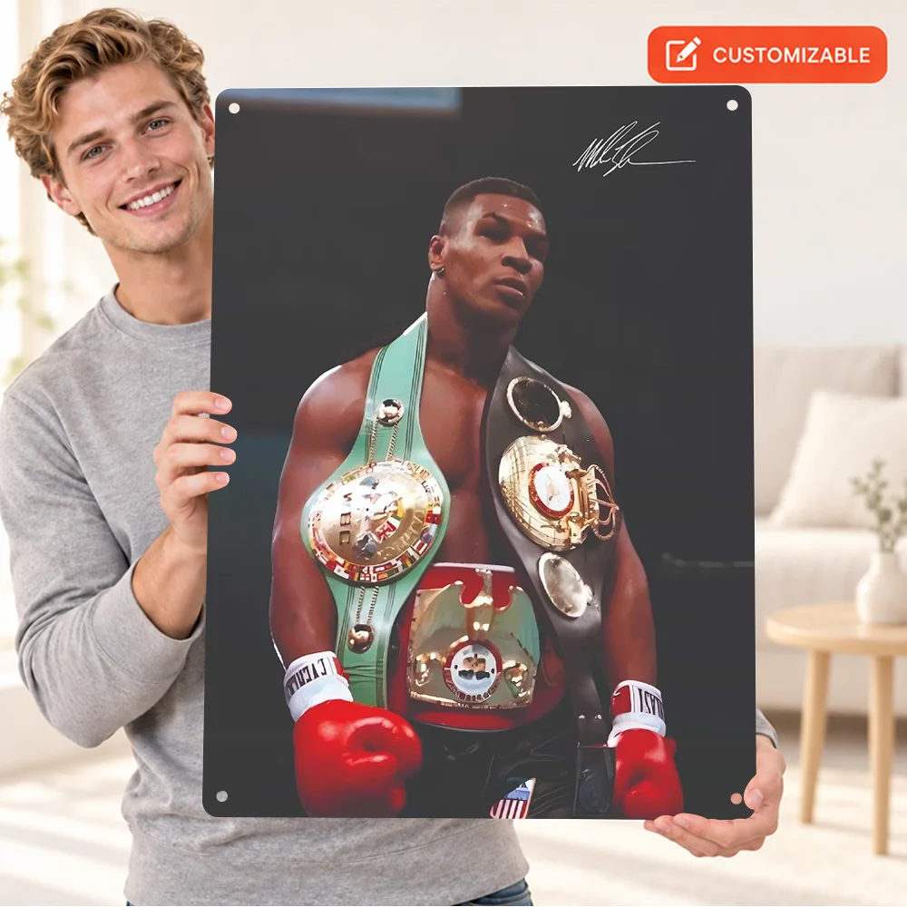 Mike Tyson Championship Belts Aluminum Poster Personalized Metal Sign Gold Plates Black Straps Graphic Wall Art For Home Gym
