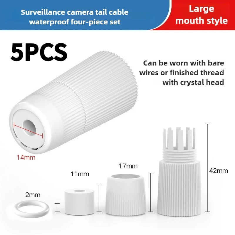 5PCS 9-Core Waterproof Cap for Network Cable, 4-Piece Outdoor POE Camera Weatherproof Cover Set-Surveillance CCTV IP68 Connector