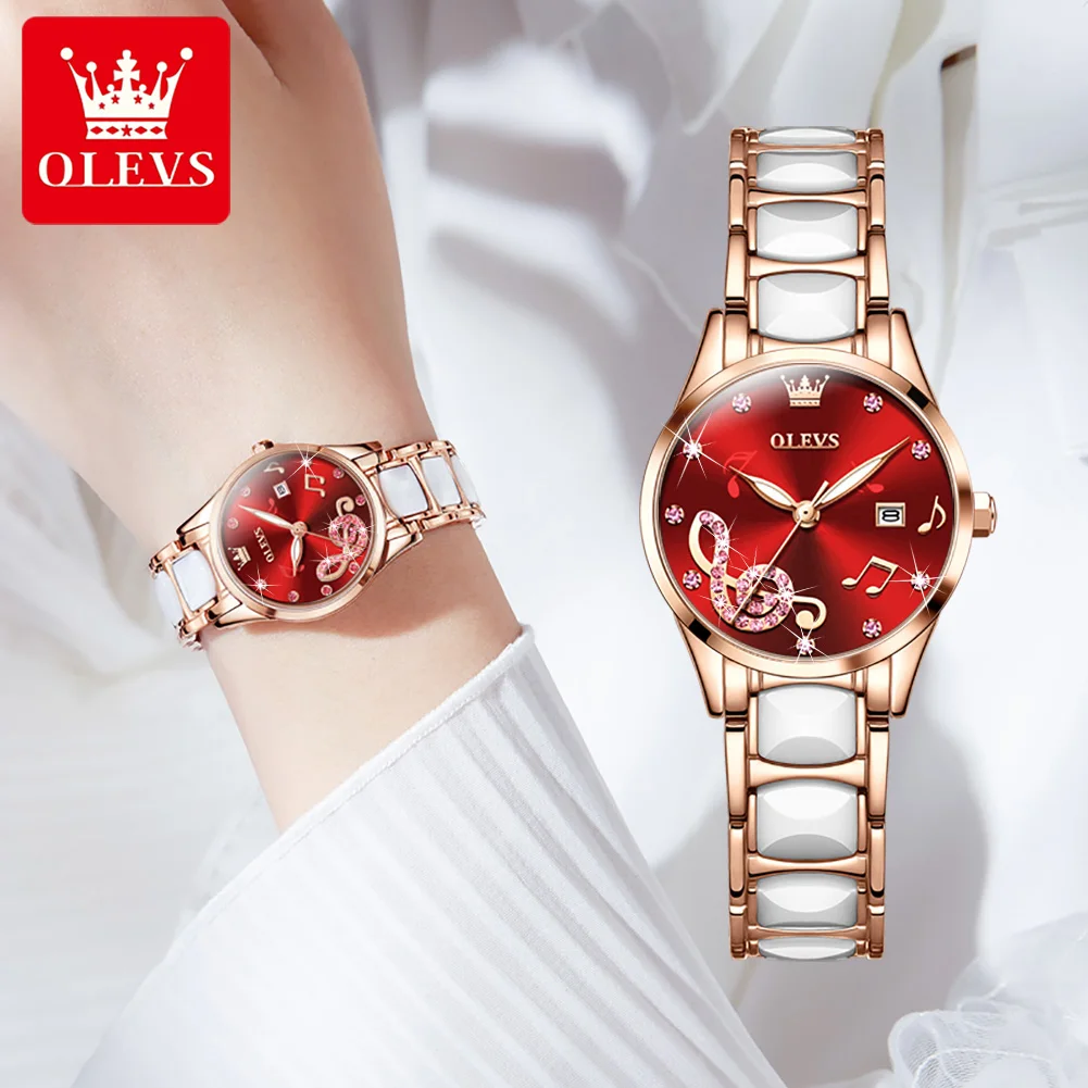 OLEVS-Montre à quartz étanche pour femme, montre-bracelet itude décontractée, design 152, marque créative en céramique, cadeau haut, amoureux, mode