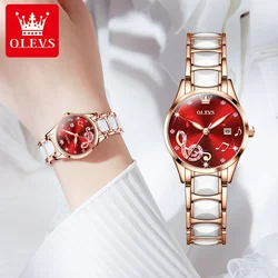 OLEVS 3605 Quartz Watch Women Fashion Casual Musical Element Design Waterproof Creative Ceramic Brand Wristwatch Top Gift Lover