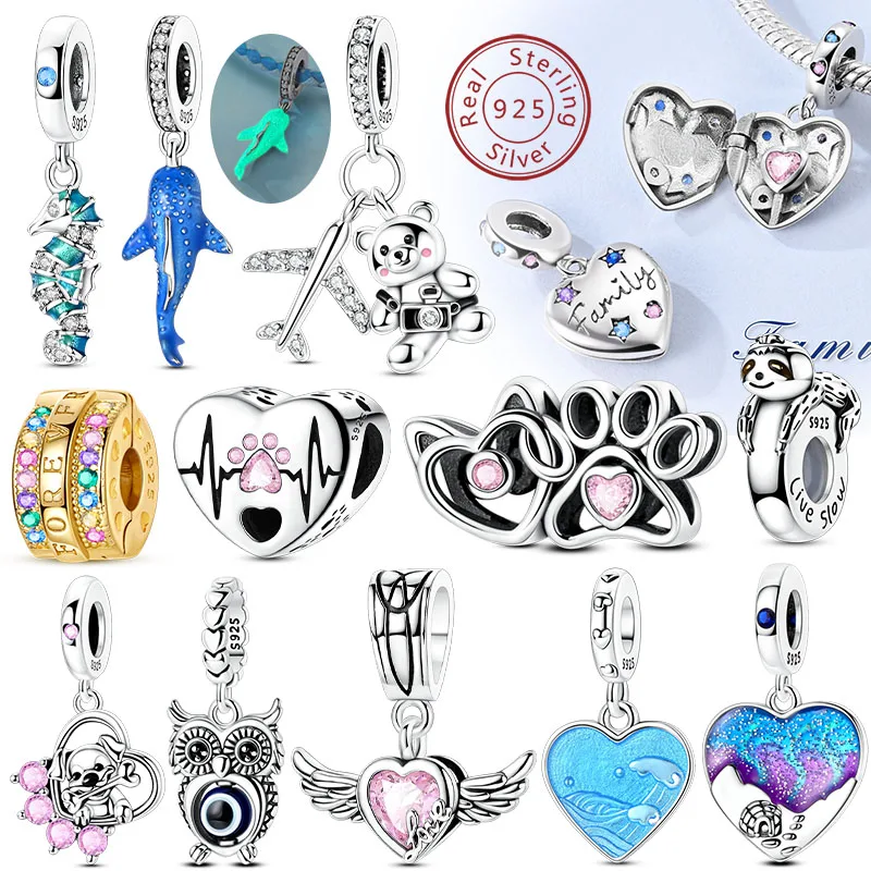 

Оригинальные подвески из стерлингового серебра 925 пробы, бусины, крылья любви, семьи, Кит, акула, подвеска, подходит для браслета, кулон, женские ювелирные изделия своими руками, подарки