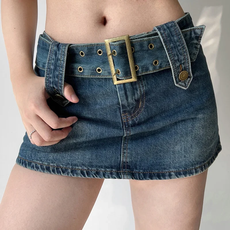 Pop Women's Denim Skirt Sexy Vintage Design Anti-Exposure High-Waisted A- Line Curve Hugging Skirt American Style Ins Trend Summ