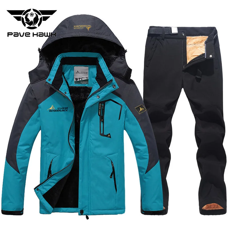 Winter Ski Suit Men Thickening Warm Waterproof Windproof Hooded Jacket Pants Fleece Outdoor Mountain Snowboard wear Set