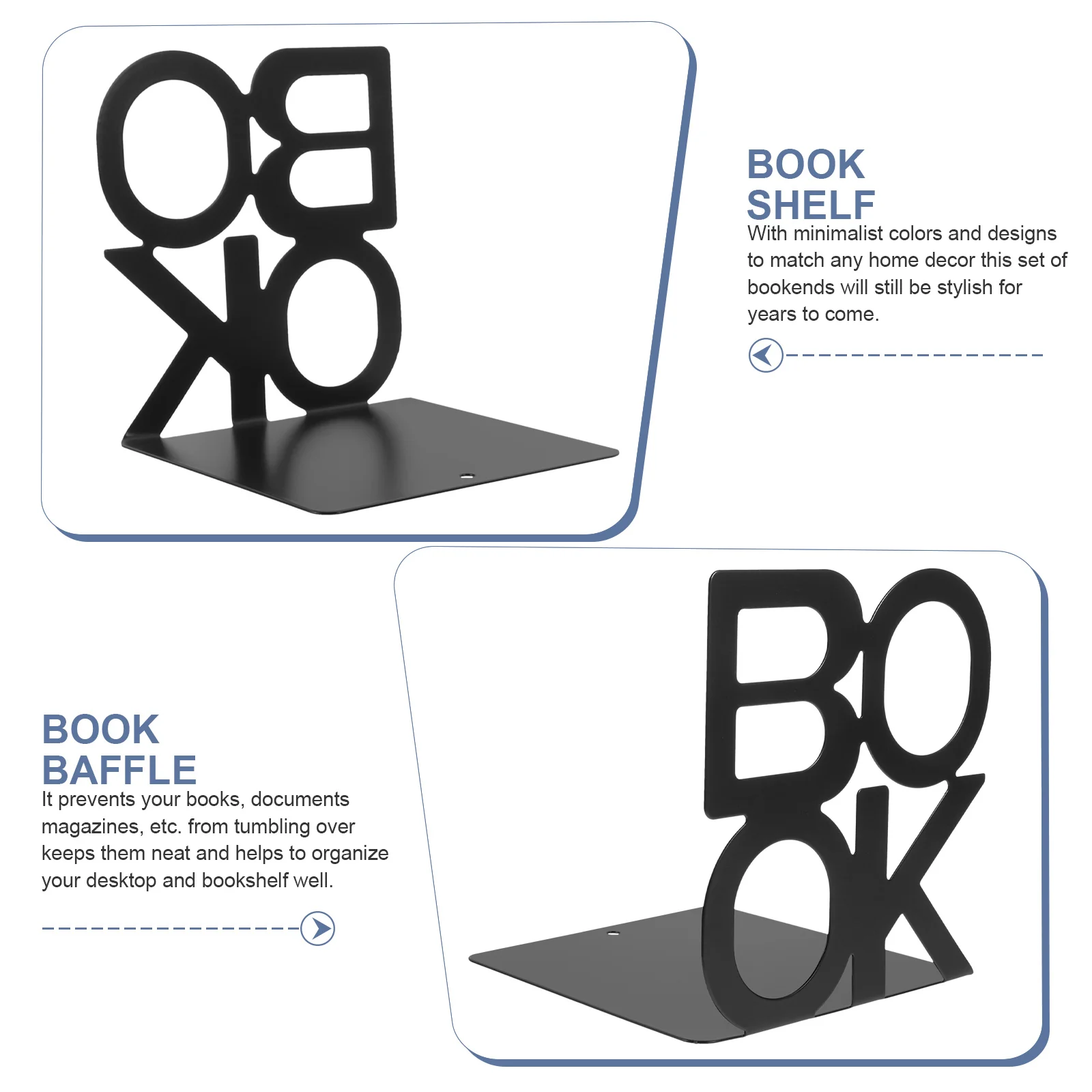 4Pcs Metal Bookends Stylish Book Holders for Shelves File Organizer Desktop Notebook Stand Reading Book Ends Reusable Shelf