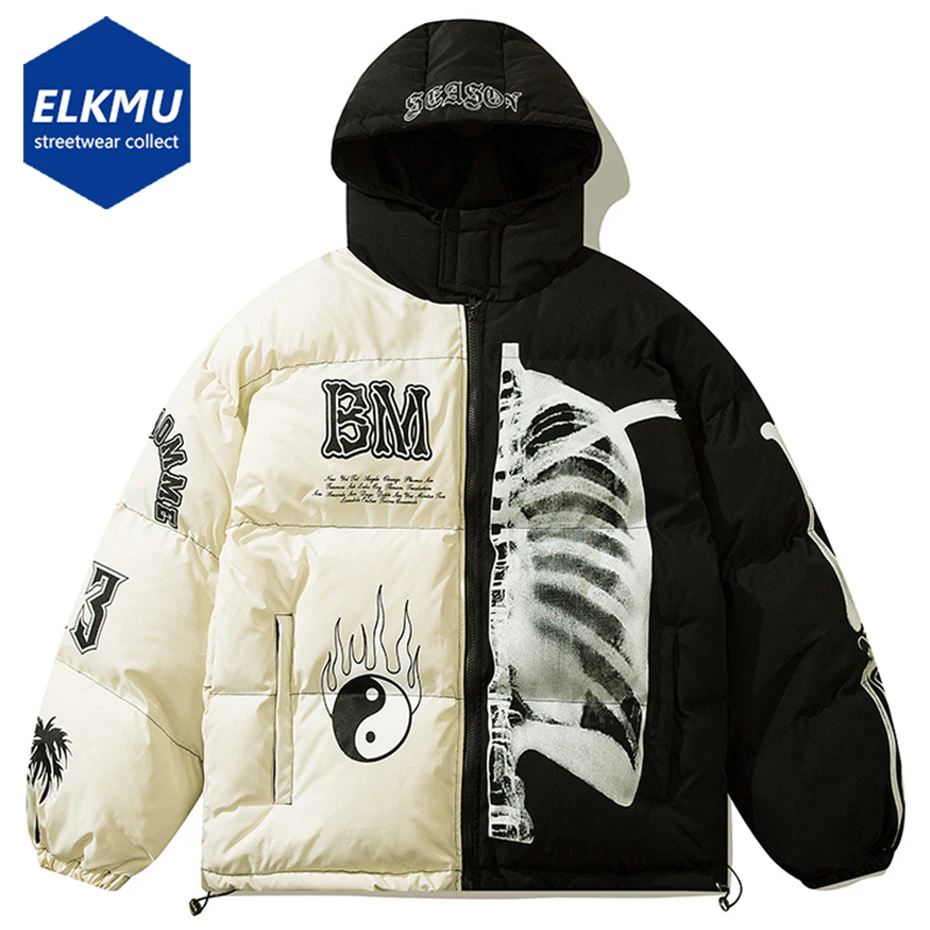 

Winter Printed Jacket Streetwear Padded Coat Fashion Loose Parkas Hip Hop Harajuku Oversized Puffer Jackets Thicken Warm Coat