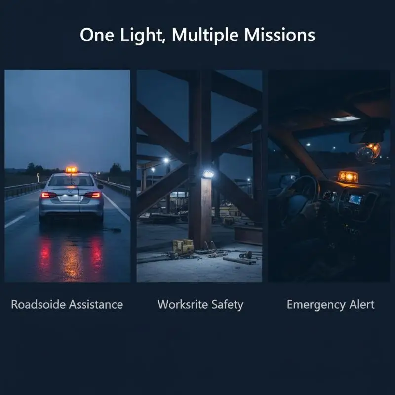 Amber White LED Strobe Warning Light 1PC Waterproof High Bright Magnetic Base for Traffic Patrol Vehicle Use