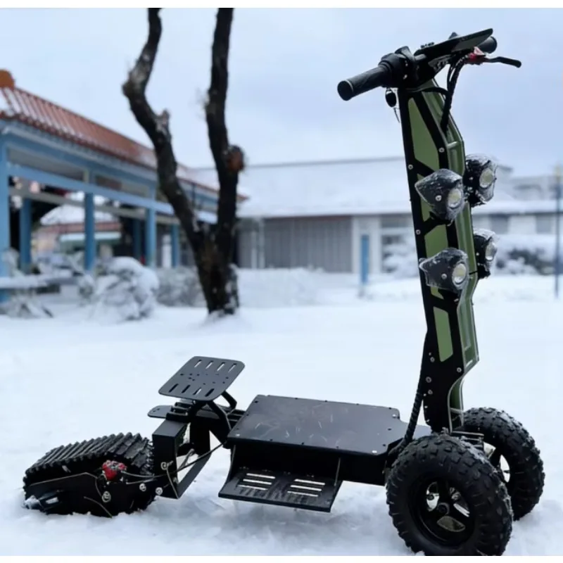 30km/h Foldable Electric Snow Scooter All Terrain Vehicle With Double Ski Sled And Rear Track Wheel For Snowfield Use