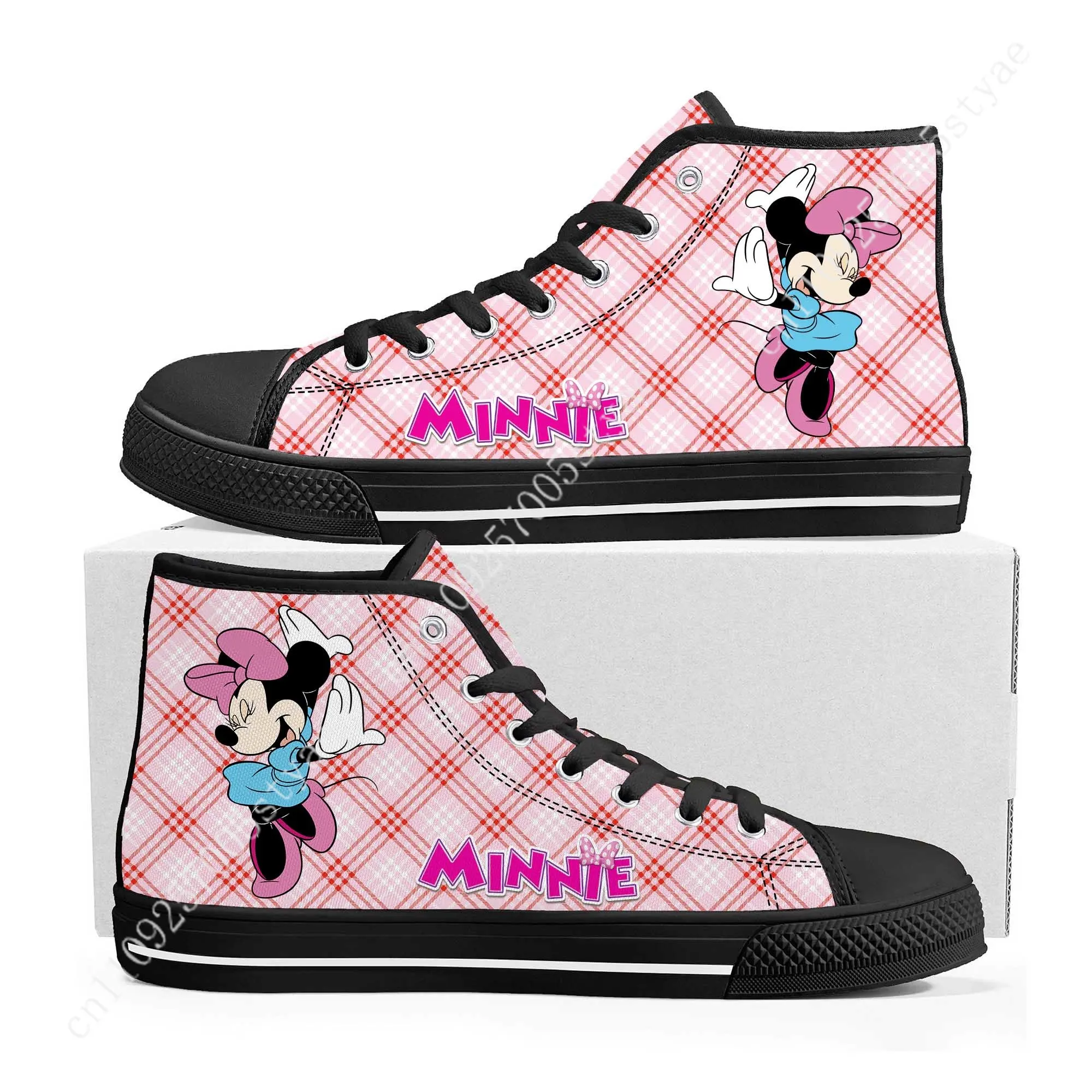 รองเท้าผ้าใบหุ้มข้อสูงลายมินนี่เมาส์ ดิสนีย์ การ์ตูนภาพยนตร์ ตกแต่งรองเท้าด้วยตัวเอง ออกแบบรองเท้าสำหรับงานปาร์ตี้ ของขวัญวันหยุด รองเท้าสั่งทำพิเศษ