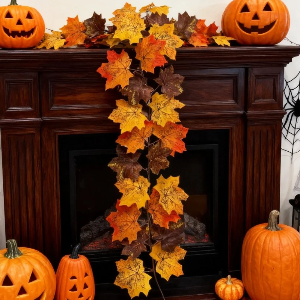 Maple Leaf and Vine Wreath for Home Decor Thanksgiving Harvest Theme 1m Long Lightweight Silk Autumn Decoration