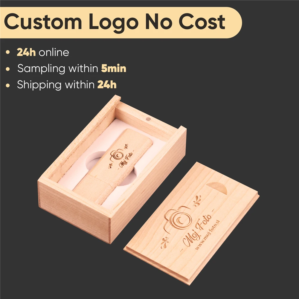 Walnut Wood Wooden Box + USB Flash Drive 128GB High Speed Select 3.0 Low Price Select 2.0 Free LOGO Pen Drives Memory Stick 64GB