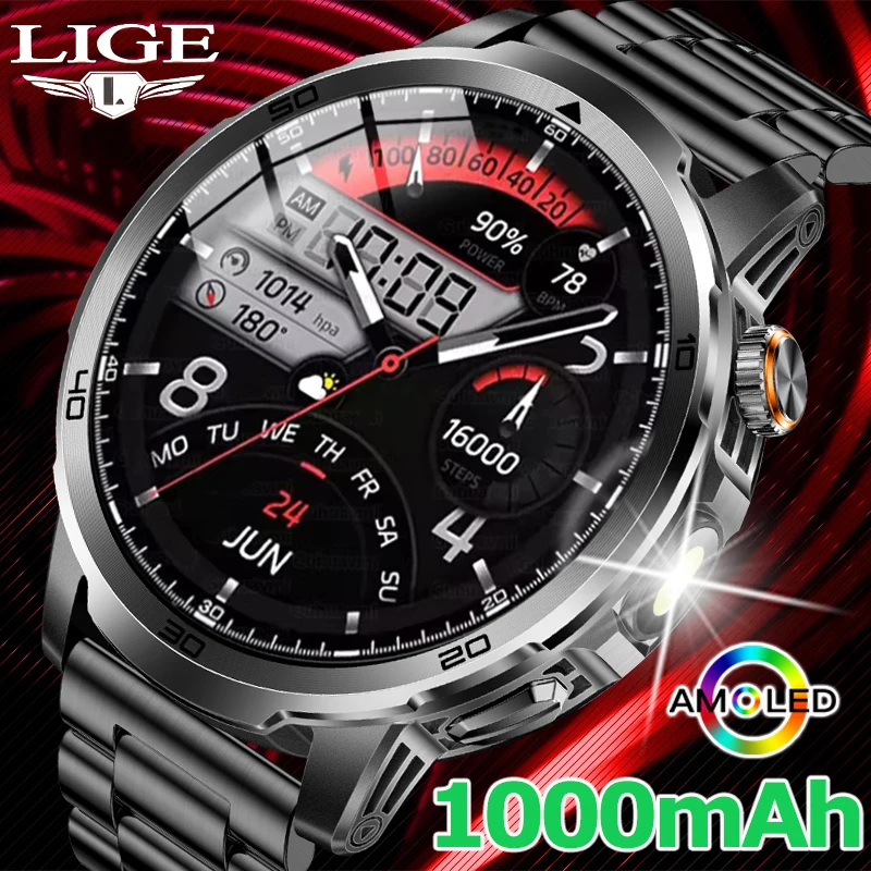 

Умные часы LIGE Outdoor Military с батареей 1000 мАч, водонепроницаемые (5ATM), с AMOLED-экраном, для мужчин, для спорта и фитнеса, совместимые с Android и iOS.