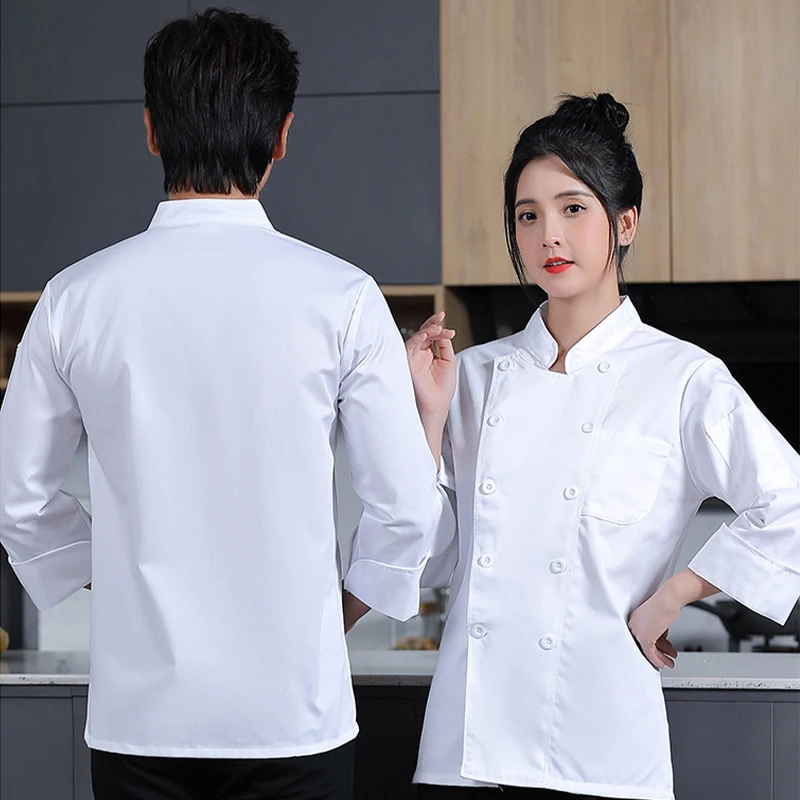 Casaco de cozinheiro unisex manga comprida, Hotel Restaurant Chef Jacket para homens e mulheres, Uniforme de Catering e Garçom, Tops para Padaria e