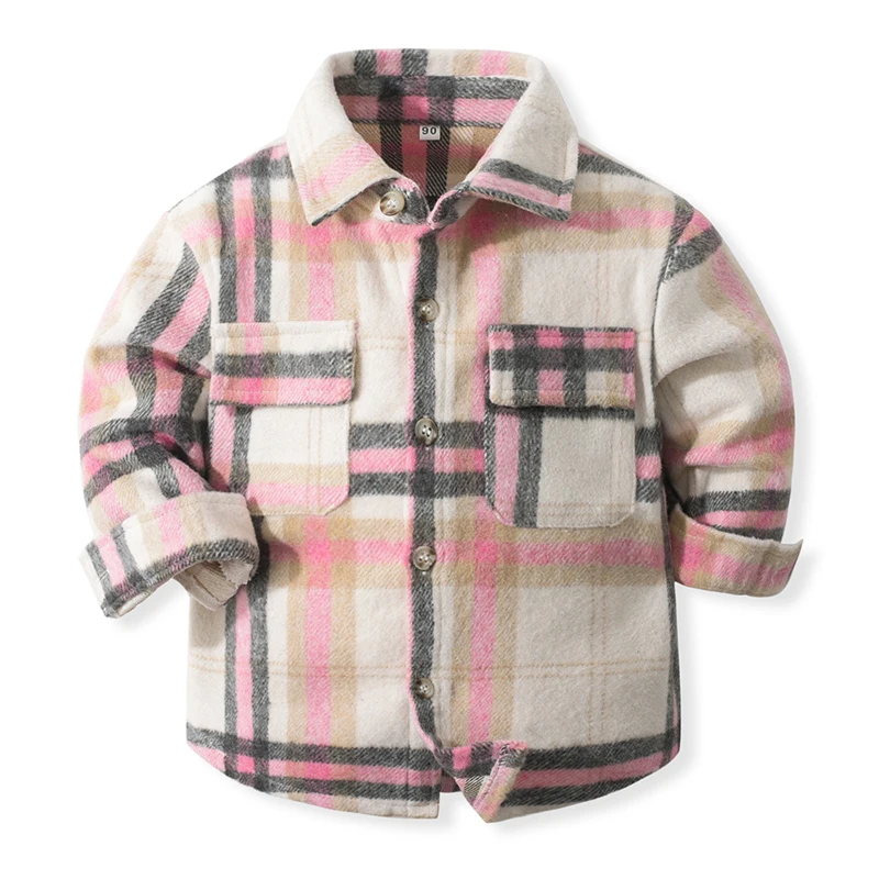 Spring Autumn Fashion Baby Boy Long Sleeve Cotton Plaid Shirt Lapel Collar Button Design Casual Classic Kids Thick Warm Blouses