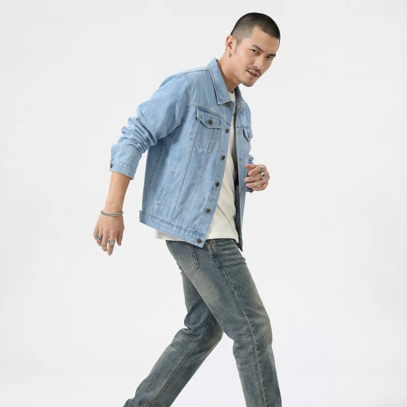 Męska klasyczna kurtka jeansowa 2026 wiosna jesień moda oversize streetwear vintage płaszcz jeansowy casual odzież wierzchnia dla mężczyzn XL-7XL