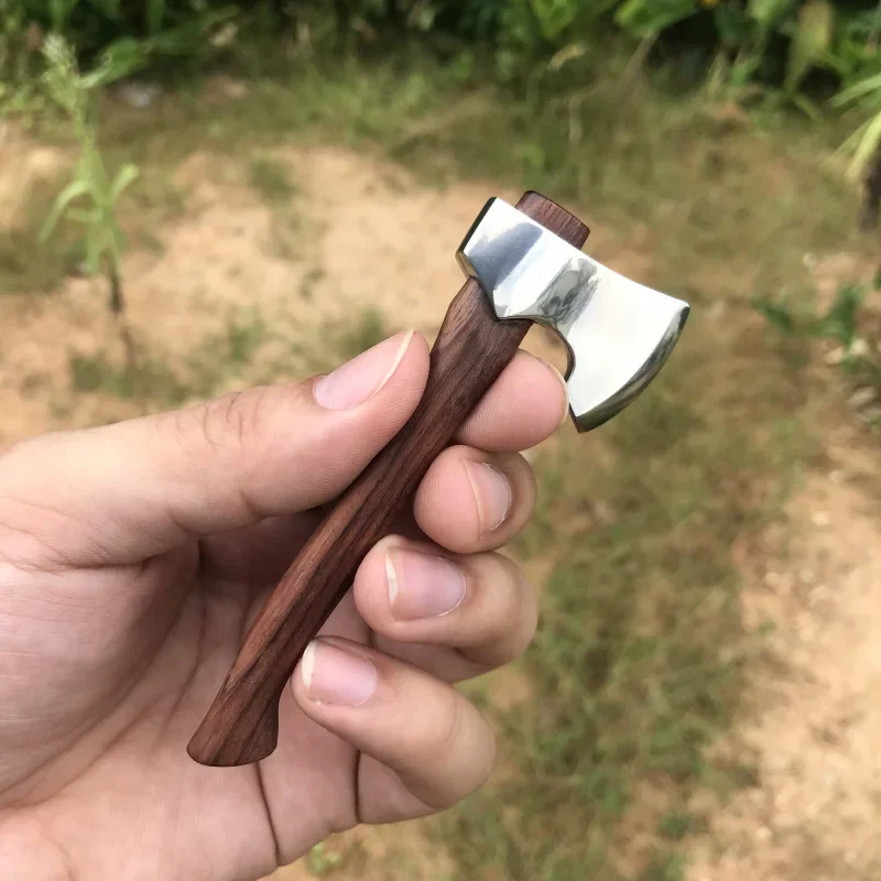 Mini Stainless Steel Axe Sharpen Wood Handle Fixed Blade Knife Outdoor Camping Utility Pocket Knife EDC Tool Survival