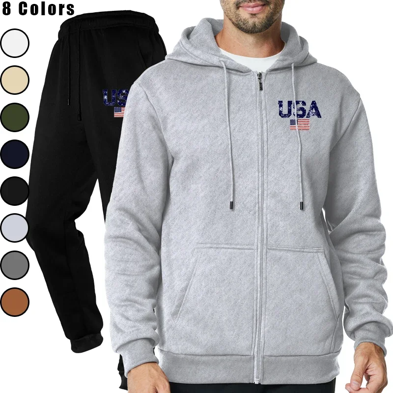 

Мужская мода для фитнеса на открытом воздухе, бега, спорта, роскошная повседневная толстовка с капюшоном и брюки на молнии, комплект одежды