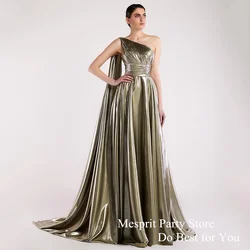 Simple Shinny Evening Dress One Shoulder Sleeveless Pleat Ruched A Line Sweep Train Custom Prom Gown Special Occasion Dresses