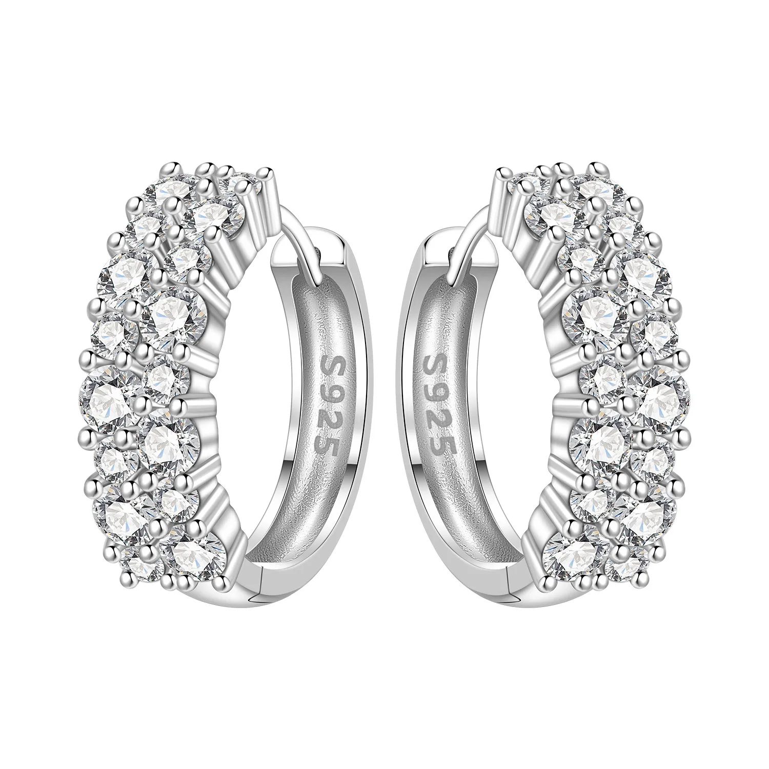 PANPOKI S925 Sterling Silber Funkelnde Doppelreihige Zirkon-Ohrringe Creolen Damenschmuck Original Trendige Jubiläumsgeschenke