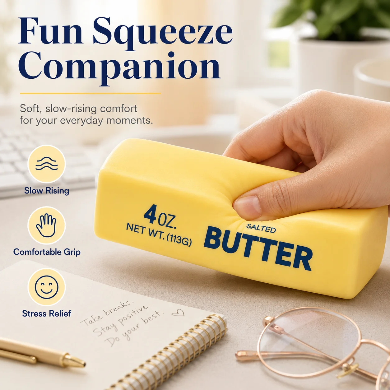 Butter Bar Squishy Toy, Ultra Soft Slow Rising Putty, Stress Relief Squeeze Toy for Adults and Teens