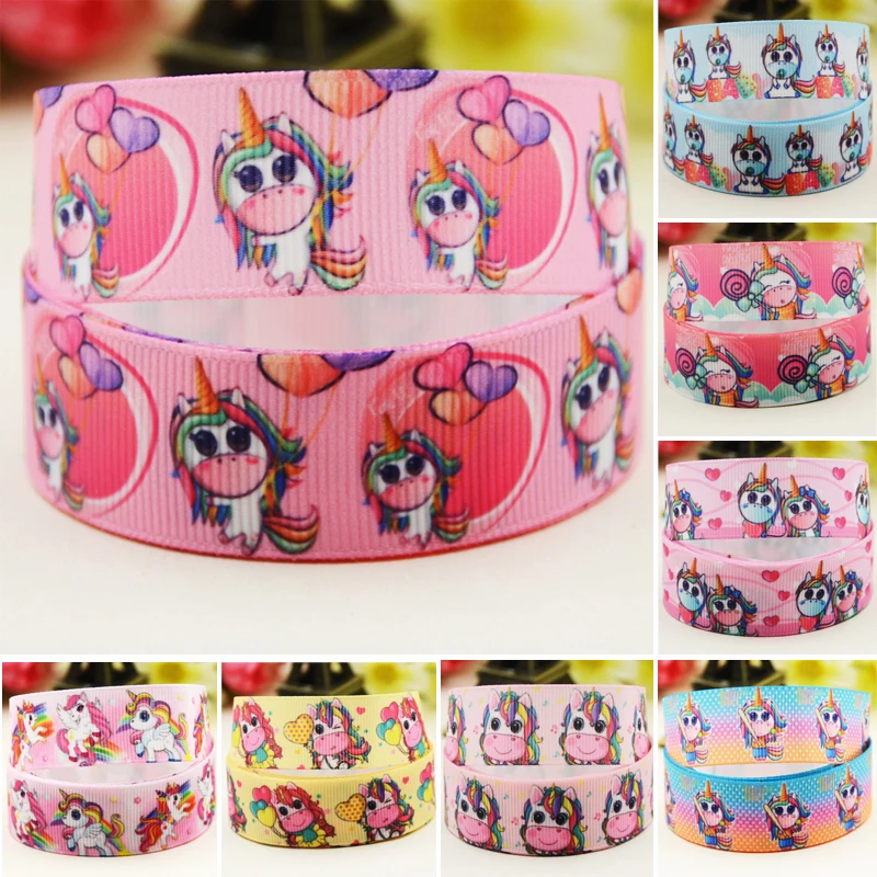 

22mm 25mm 38mm 75mm Unicorn cartoon printed Grosgrain Ribbon party decoration 10 Yards satin ribbons