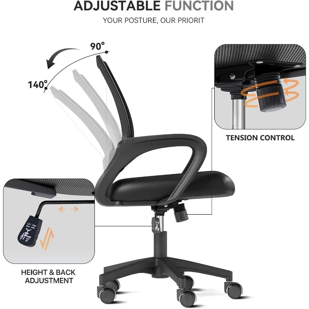 طقم كراسي مكتب شبكية مريحة مكونة من قطعتين مع دعم قطني، ارتفاع قابل للتعديل، عجلات دوارة للاستخدام المنزلي والمكتبي #5