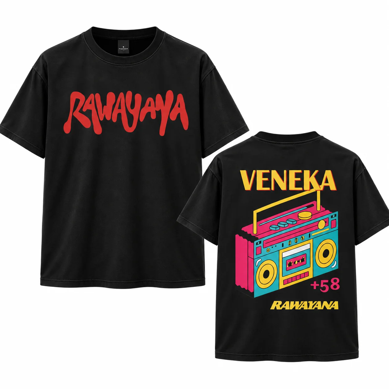 RAWAYANA VENEKA Radio Boombox T Shirt Men Women Hip Hop Retro Print Short Sleeve Tee Casual Cotton Tops Black White Pink Red